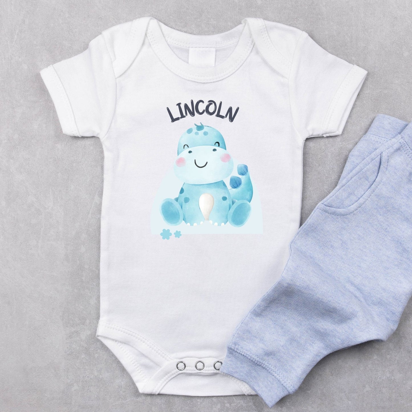 Personalized Name "Dino-Mite" Dinosaur Onesie Baby Romper