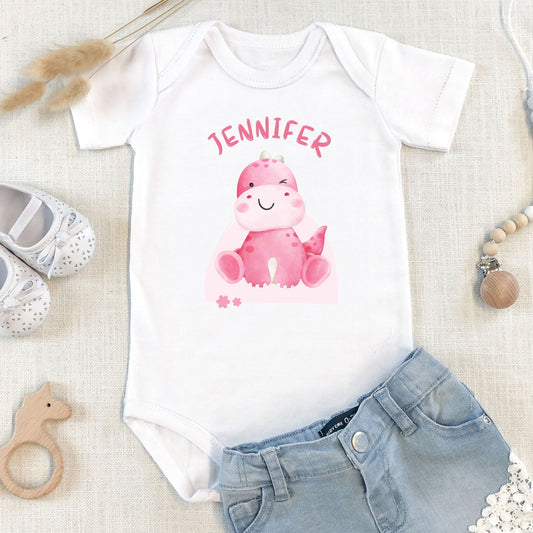 Personalized Name "Pink Dino Cuddle" Dinosaur Onesie Baby Romper