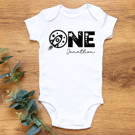 Personalized Space Adventure "One" Baby Romper