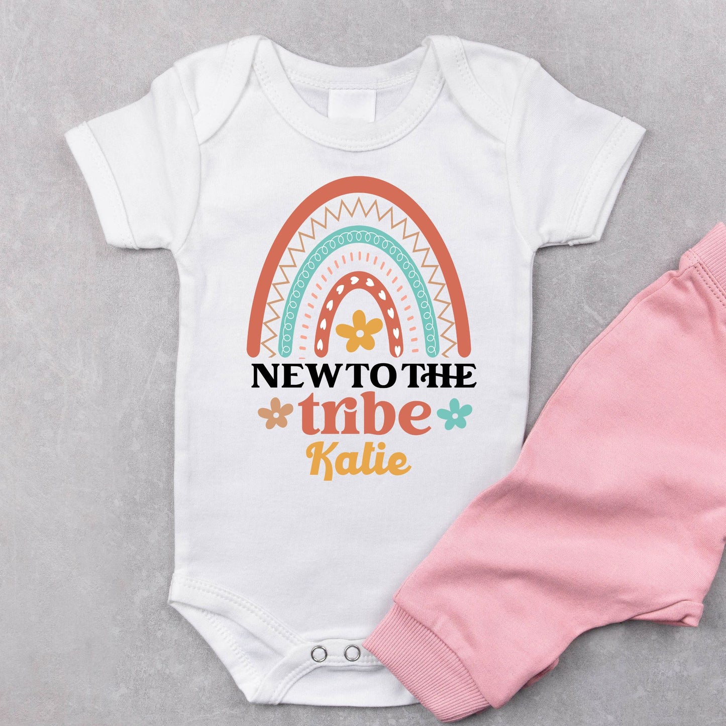 Personalized Name "New to The Tribe" Baby Romper B