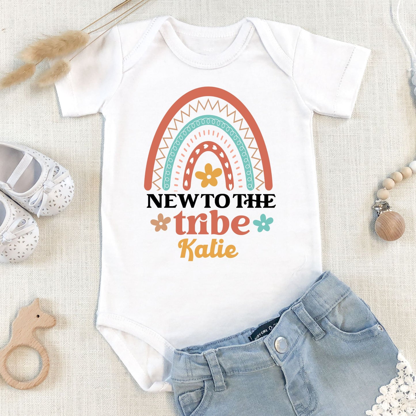 Personalized Name "New to The Tribe" Baby Romper B