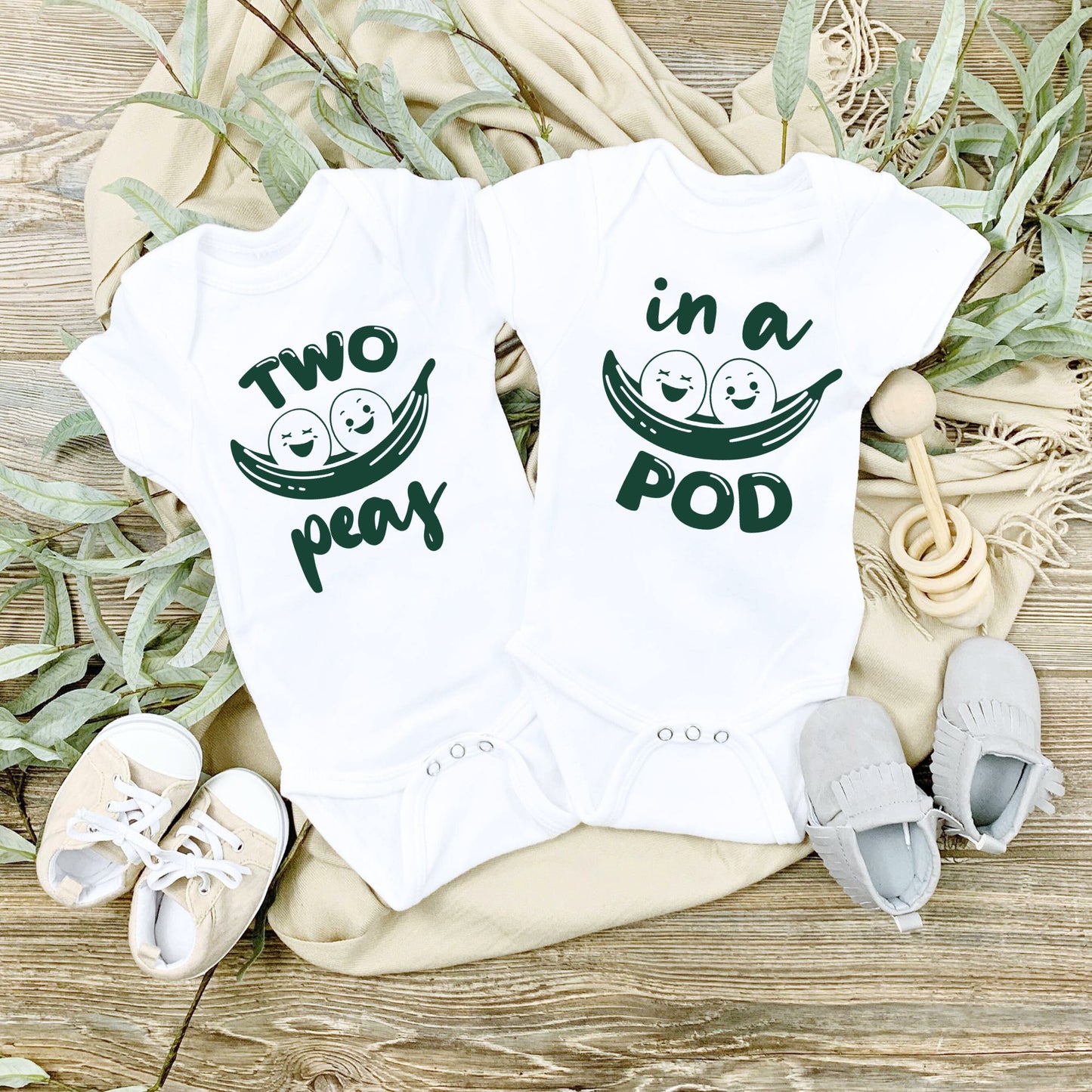 Personalized Two Peas in a Pod Twin Onesies