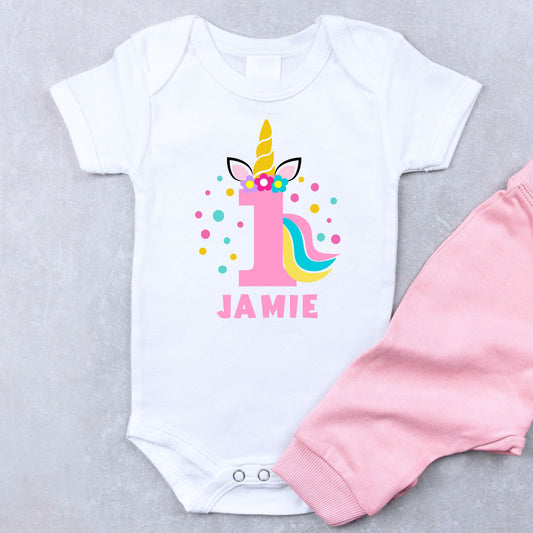 Personalized Unicorn "1" Birthday Romper / T-Shirt
