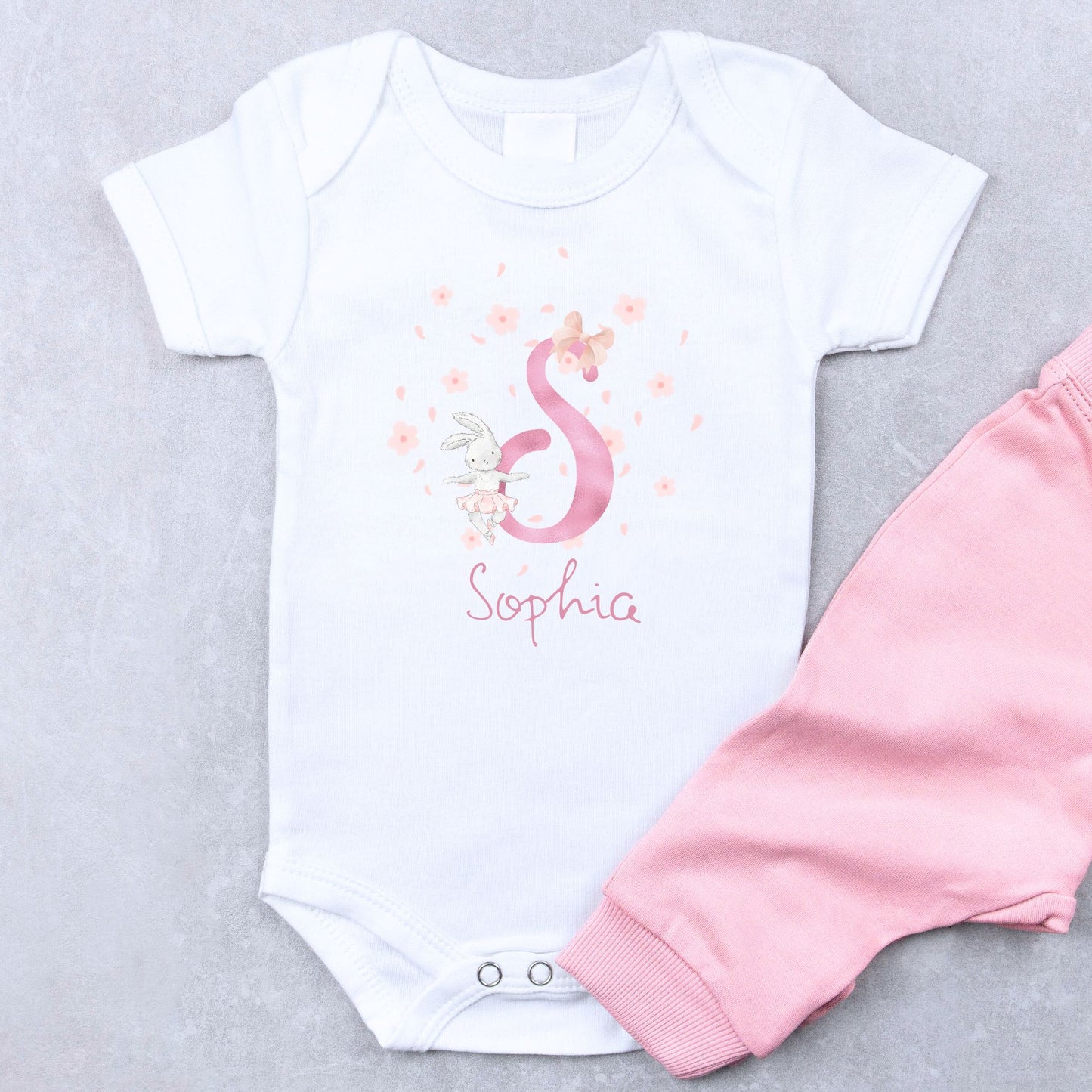 Personalized "Alphabet" Bunny & Rabbit Baby Romper