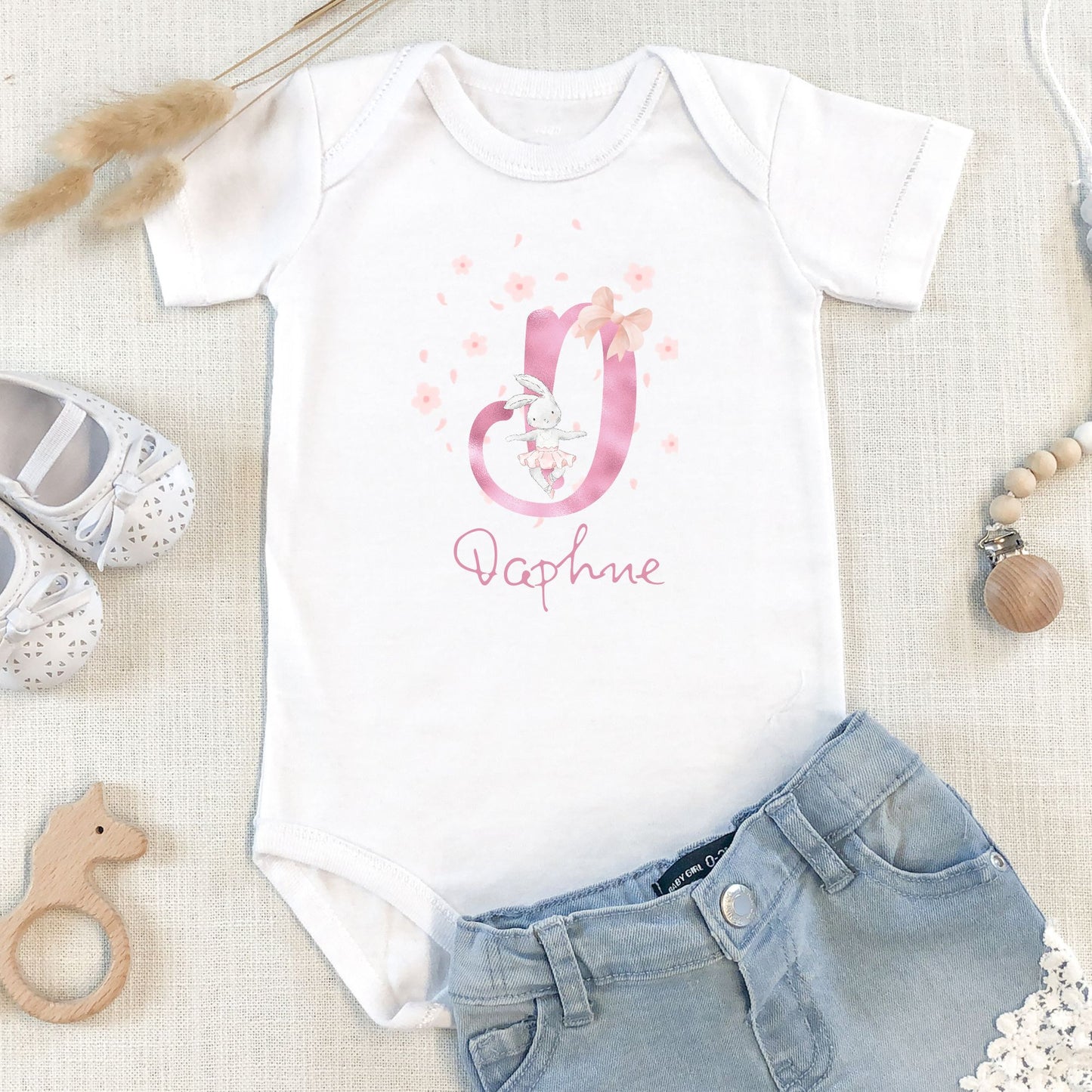 Personalized "Alphabet" Bunny & Rabbit Baby Romper