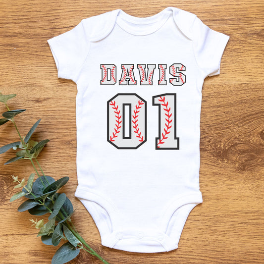 Personalized "Baseball Jersey Number" Baby Romper