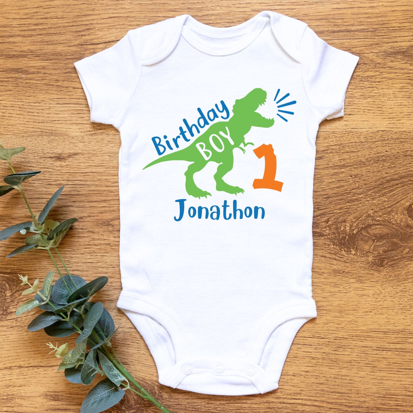 Personalized "Birthday Boy 1" Dino Baby Romper