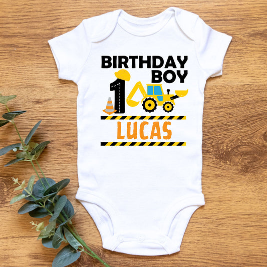 Personalized "Birthday Boy" Baby Romper / Baby Tees: Bulldoze into Fun!"