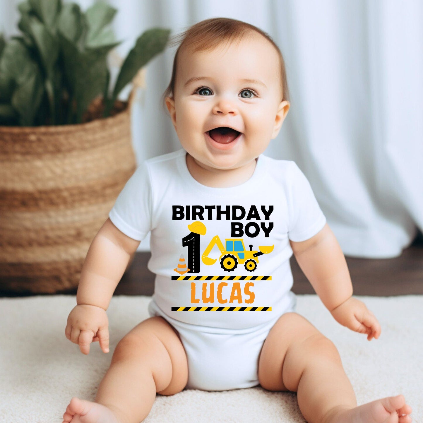 Personalized "Birthday Boy" Baby Romper / Baby Tees: Bulldoze into Fun!"
