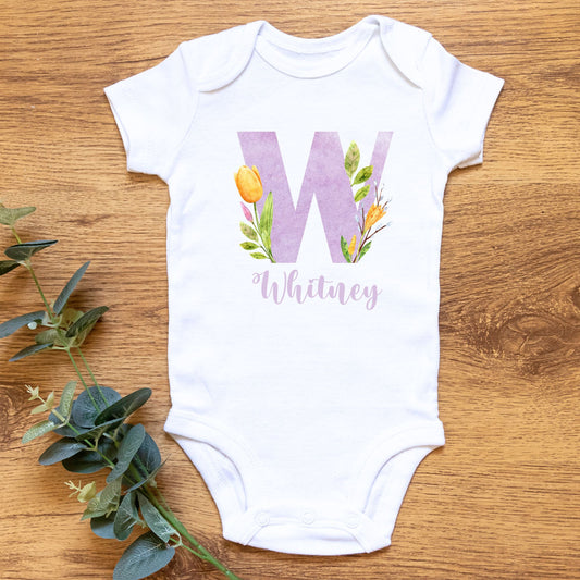 Personalized "Blooming Initial" Baby Romper / Baby Tees