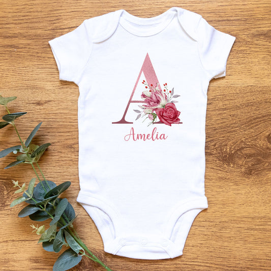 Personalized "Blossom Initial Name" Baby Romper / Baby Tees