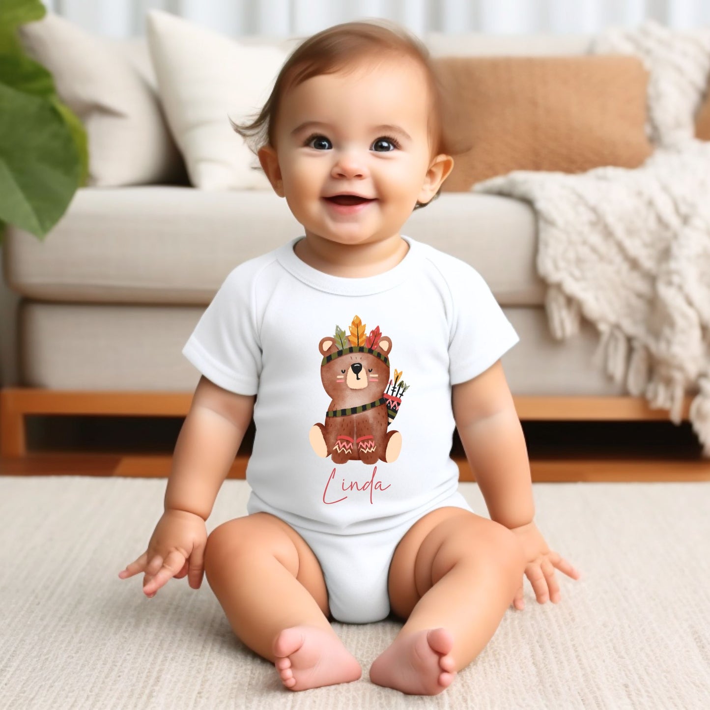 Personalized "Brown Safari" Animal Baby Romper