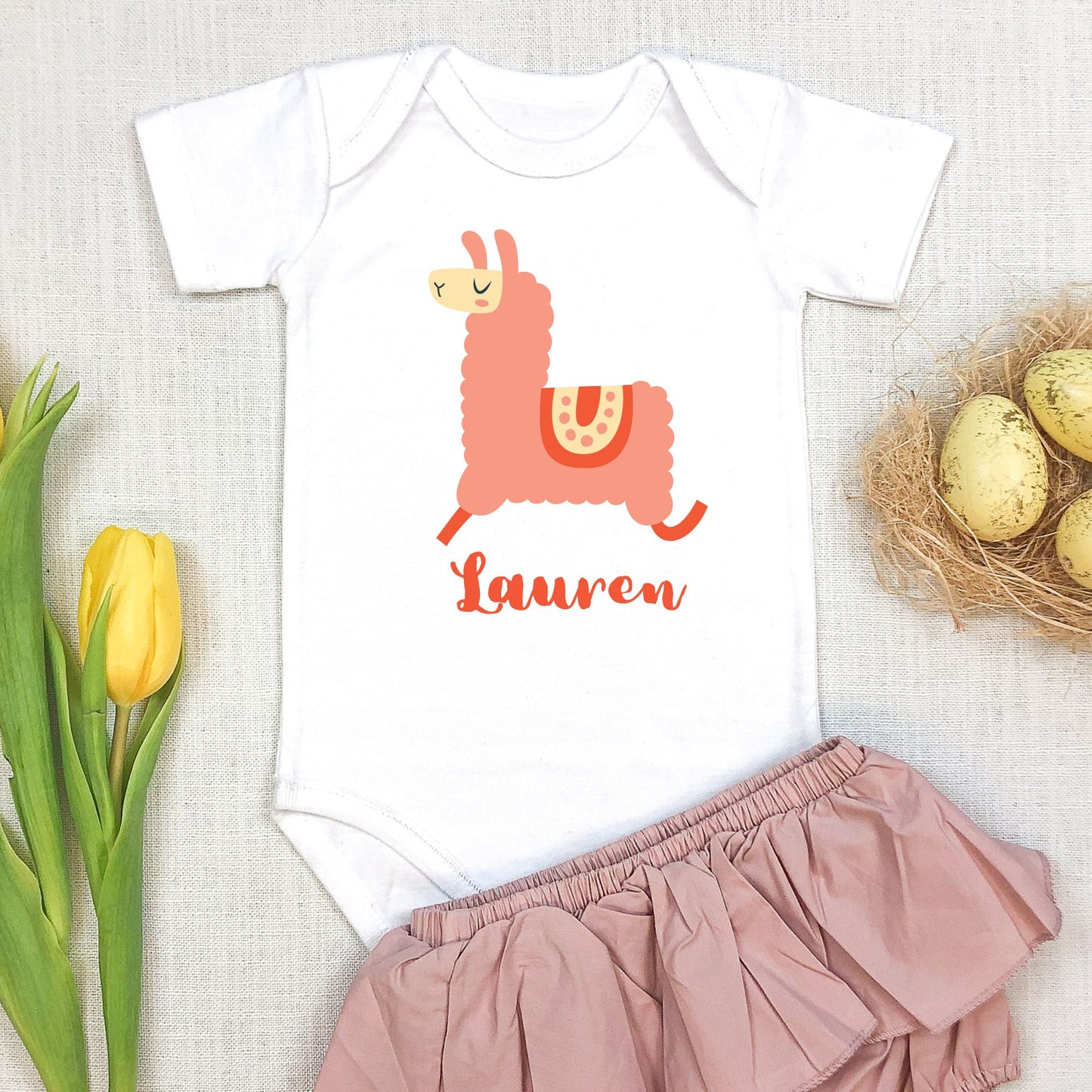 Personalized "Cheerful Llama" Baby Safari Animals Romper