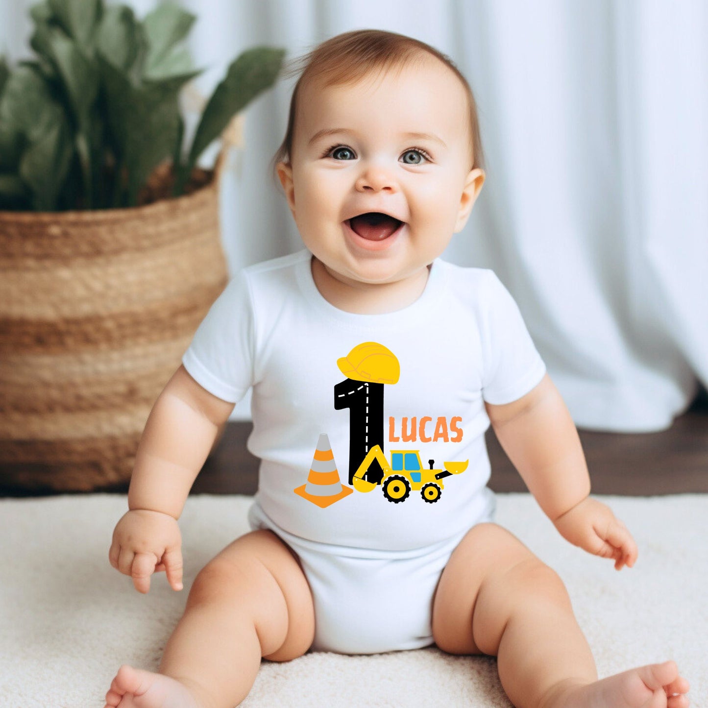 Personalized "Construction Birthday" Baby Romper / T-Shirt