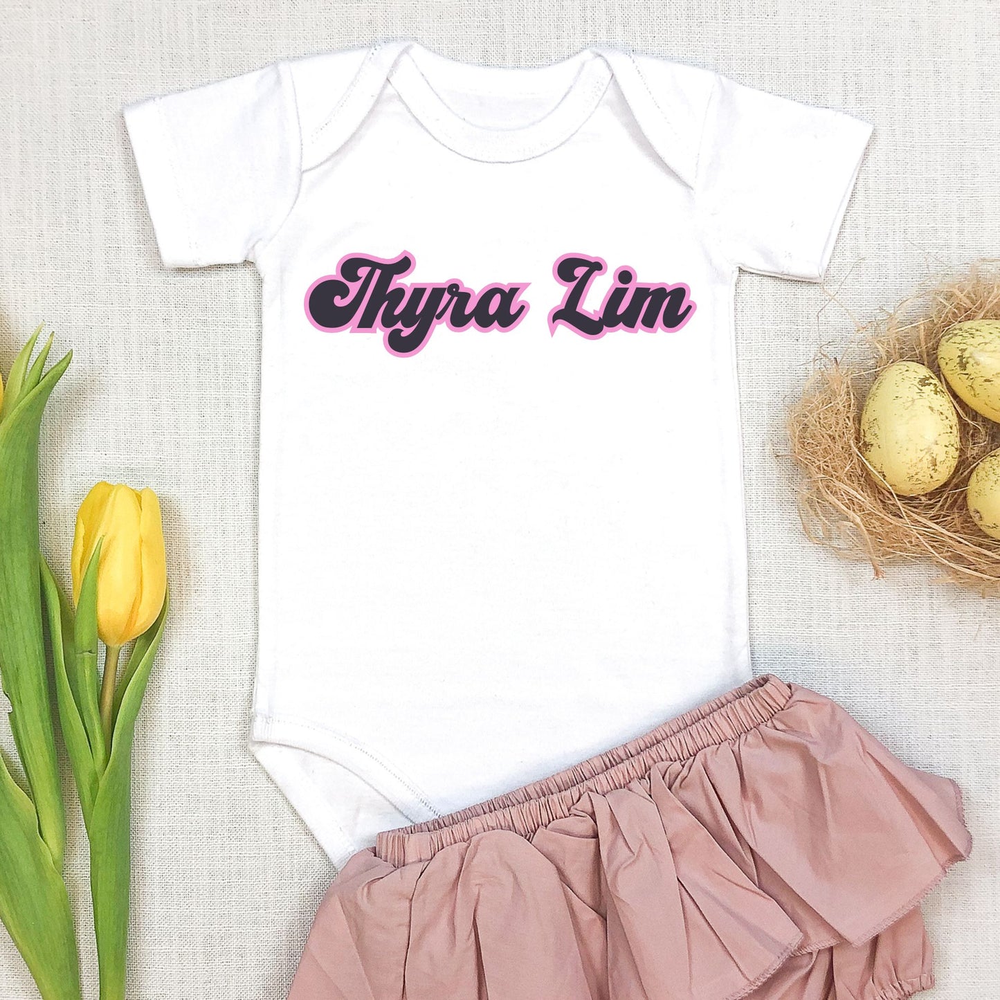 Retro Personalized Name Baby Romper / Baby Tees