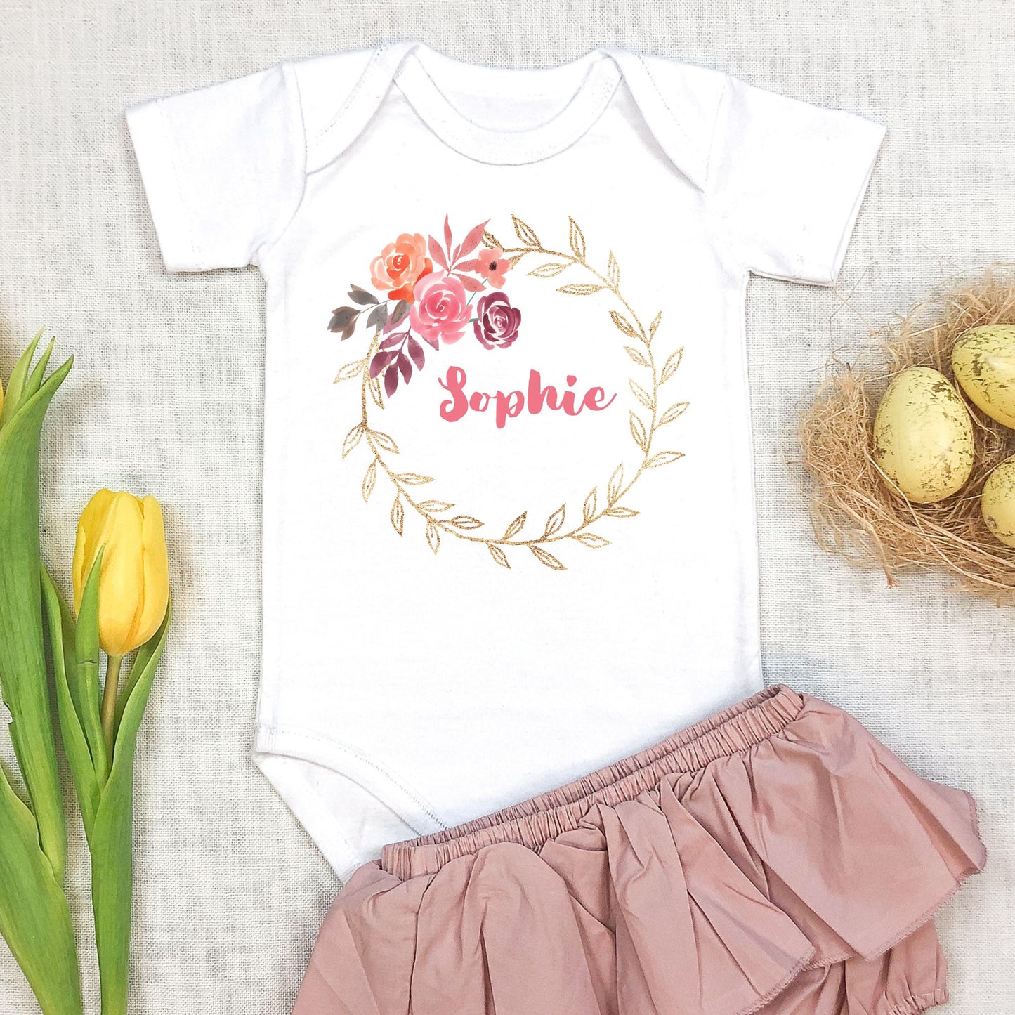 Personalized "Floral Delight" Baby Romper / Baby Tees
