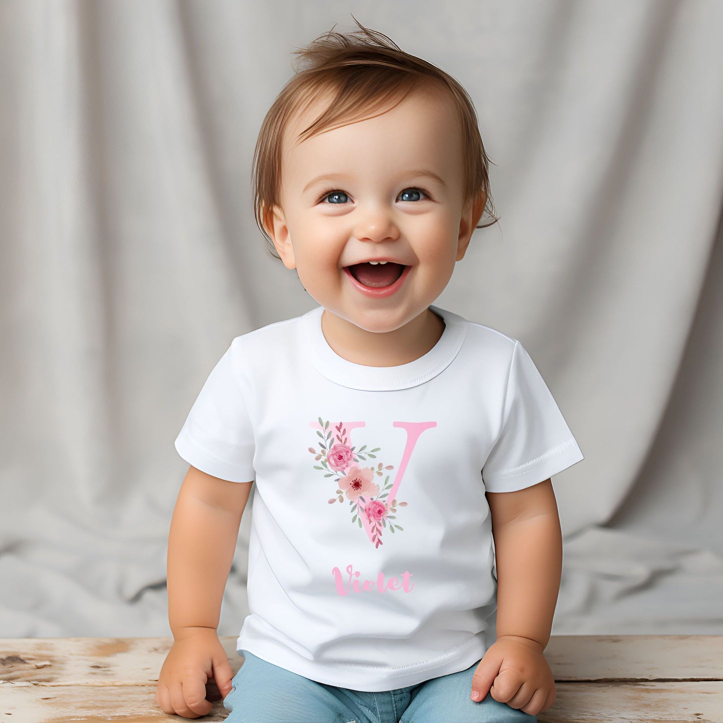 Personalized "Floral Initial Name" Baby Romper / Baby Tees