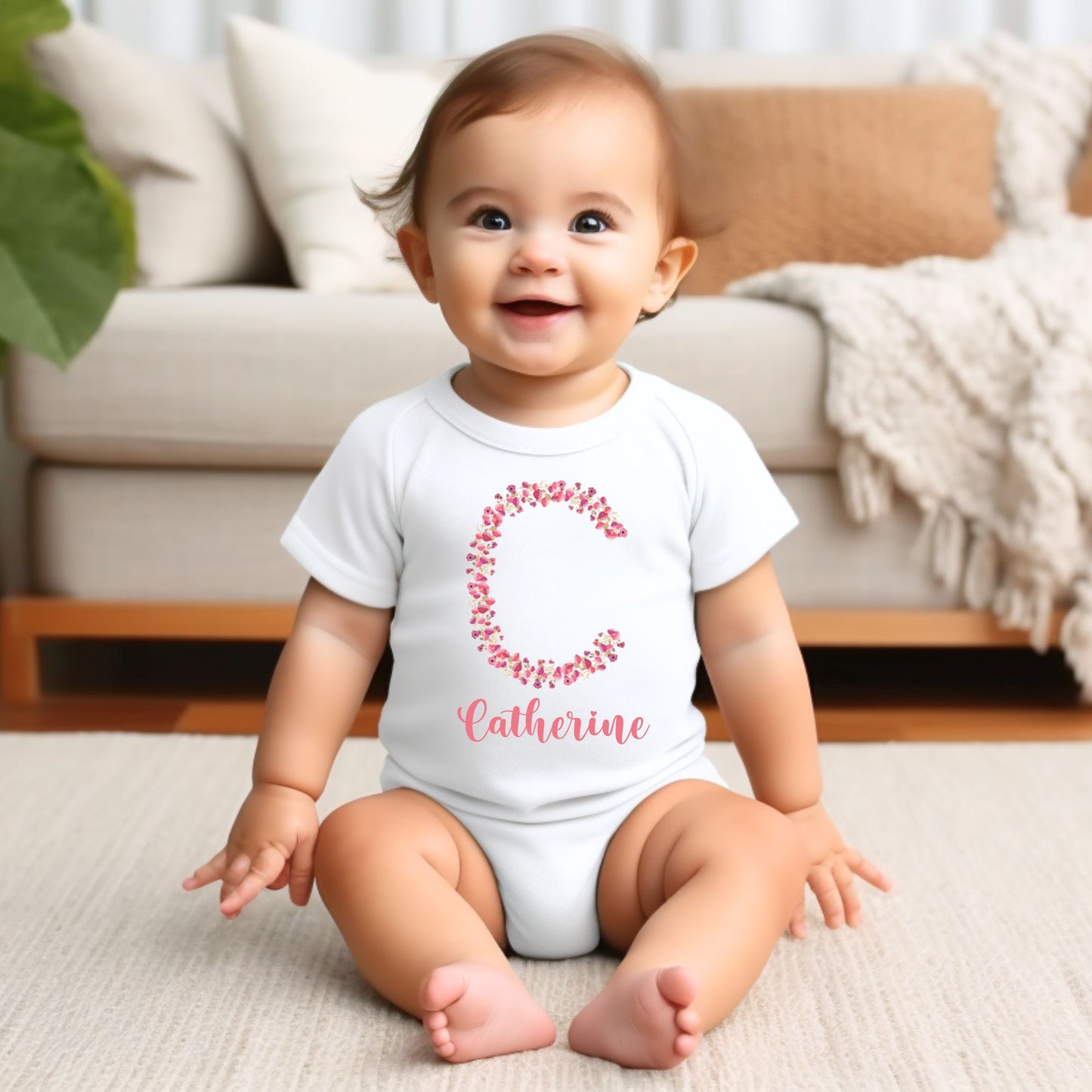Personalized "Floral Monogram" Baby Romper / Baby Tees