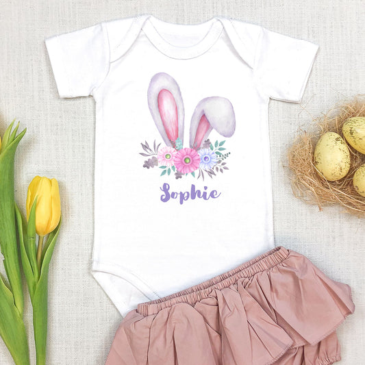 Personalized "Gentle Floral Charm" Bunny Baby Romper