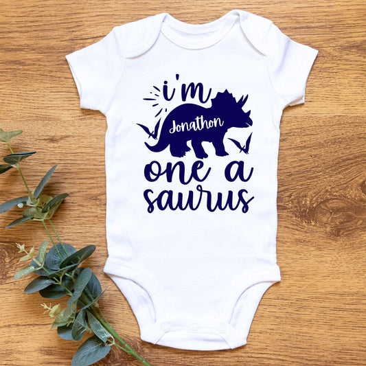 Personalized "I'm One-A-Saurus" Baby Romper