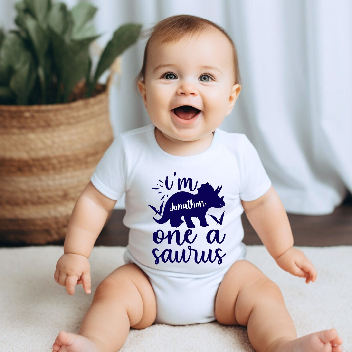 Personalized "I'm One-A-Saurus" Baby Romper