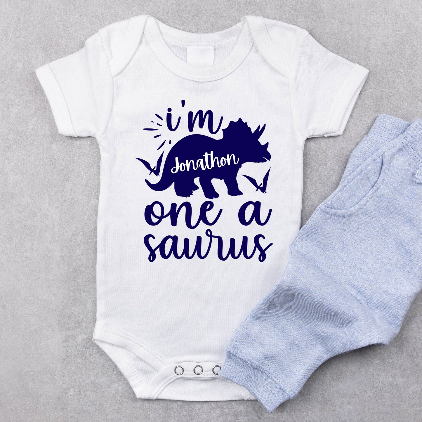 Personalized "I'm One-A-Saurus" Baby Romper