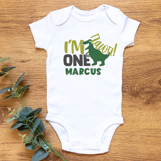Personalized "I'm One and Roar!" Baby Romper