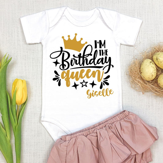 Personalized "I'm The Birthday Queen" Baby Romper
