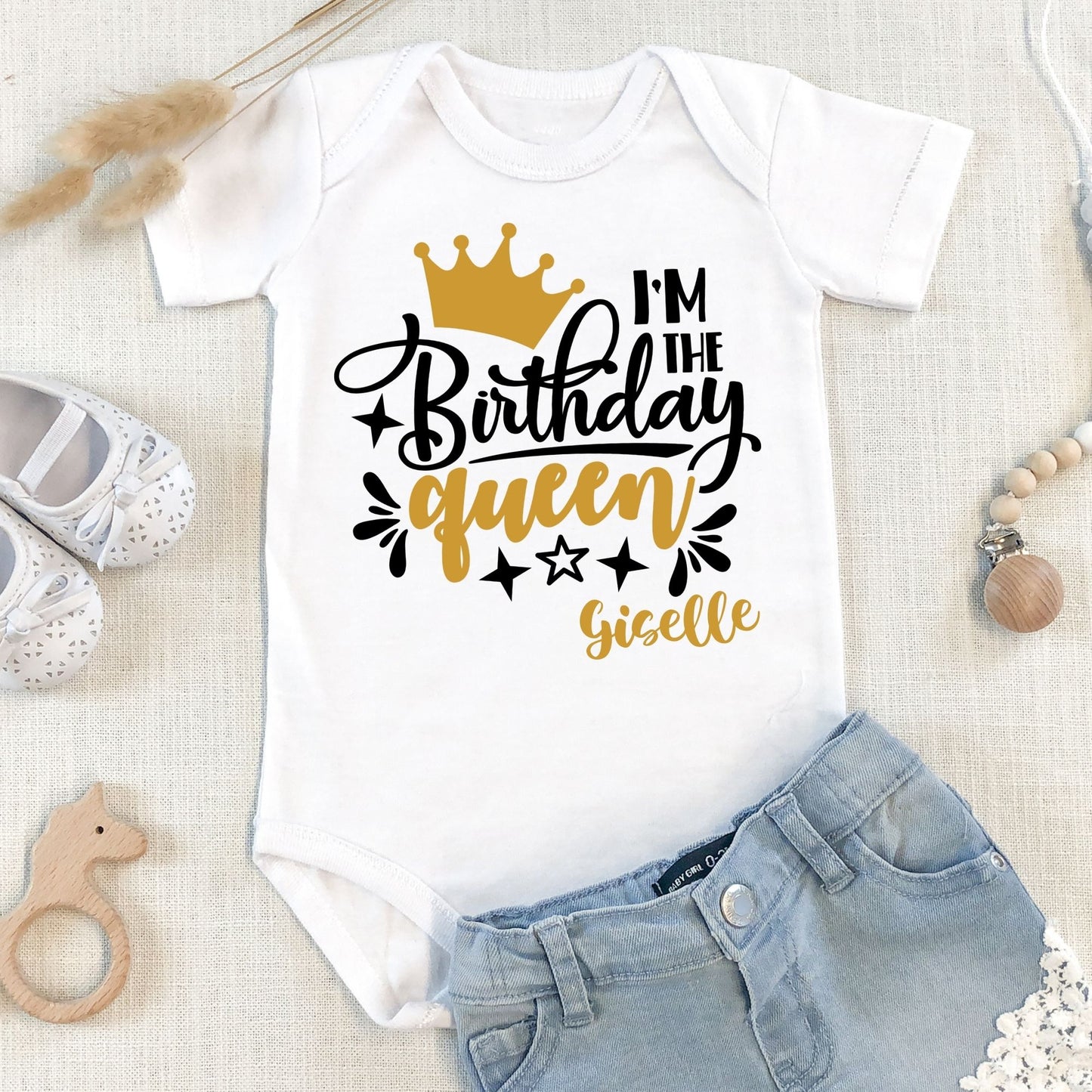 Personalized "I'm The Birthday Queen" Baby Romper