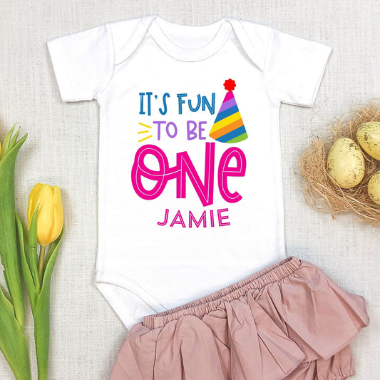 Personalized "It's Fun To Be One" First Birthday Baby Romper