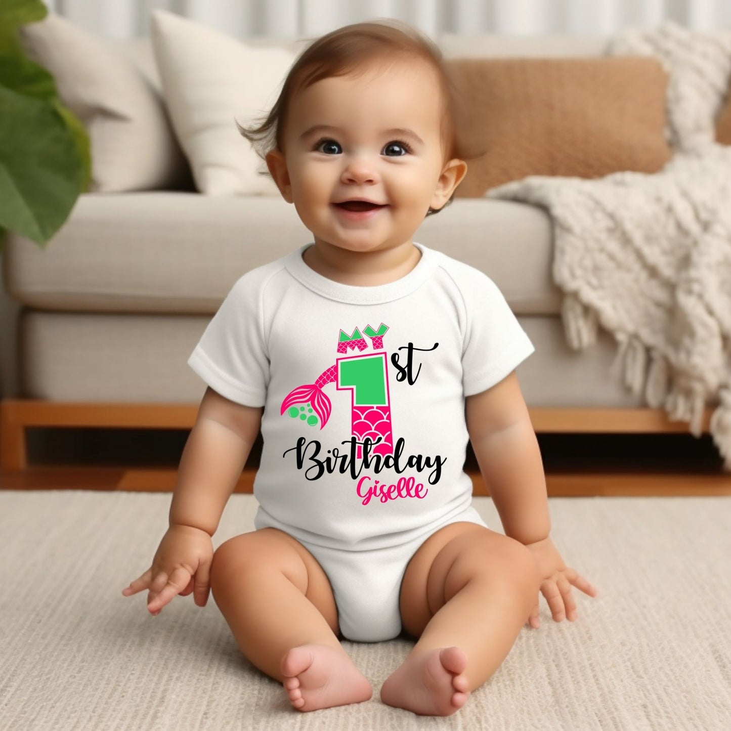 Personalized "My 1st Birthday" Mermaid Baby Romper