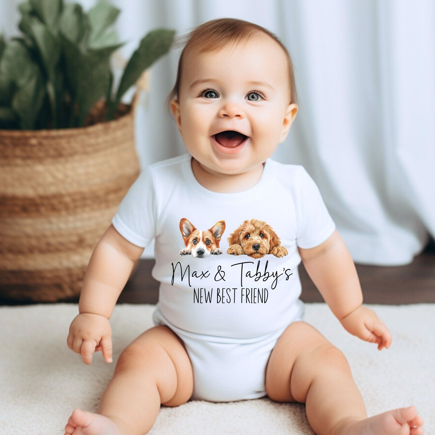 Personalized "NEW BEST FRIEND" Pet Baby Romper / Baby Tees