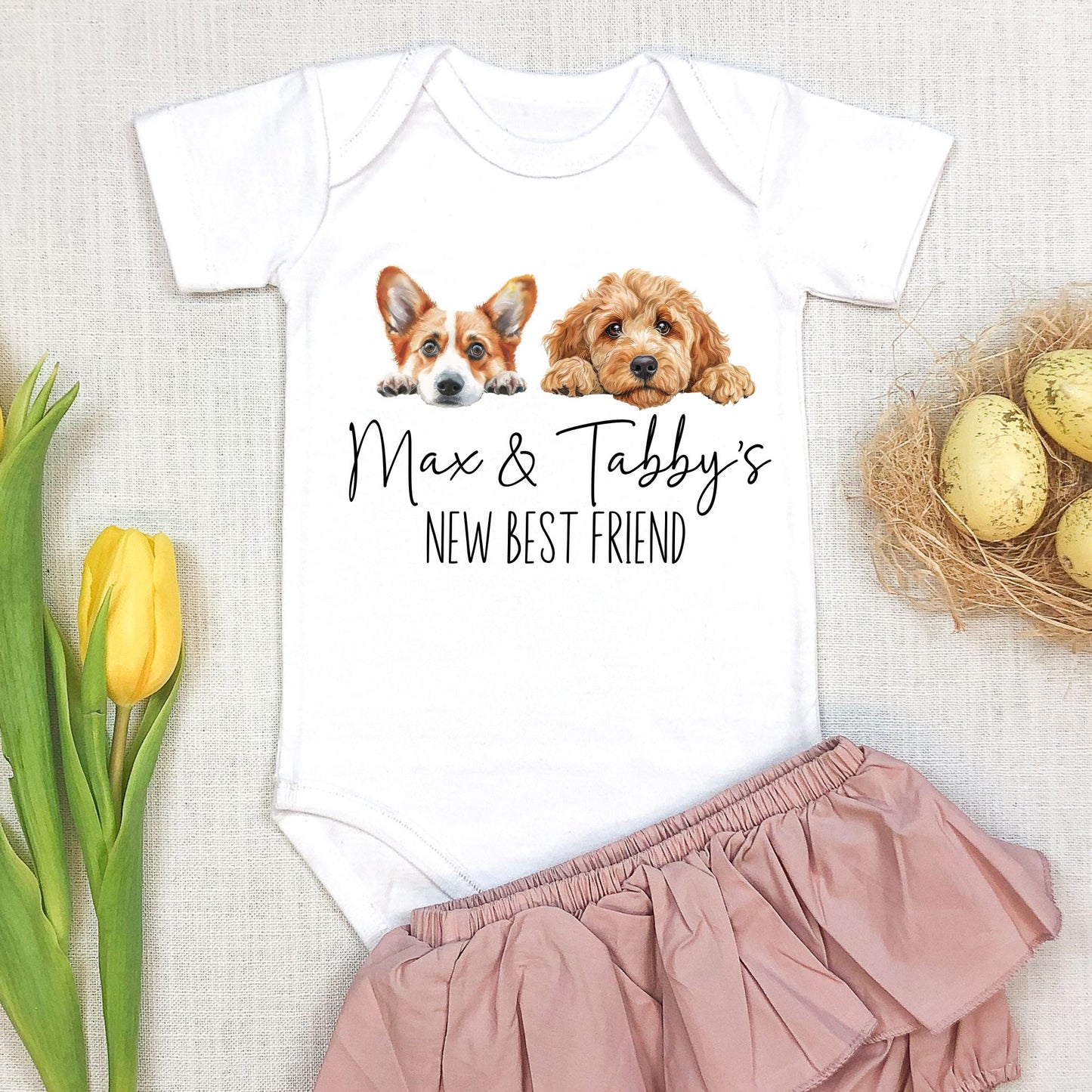 Personalized "NEW BEST FRIEND" Pet Baby Romper / Baby Tees