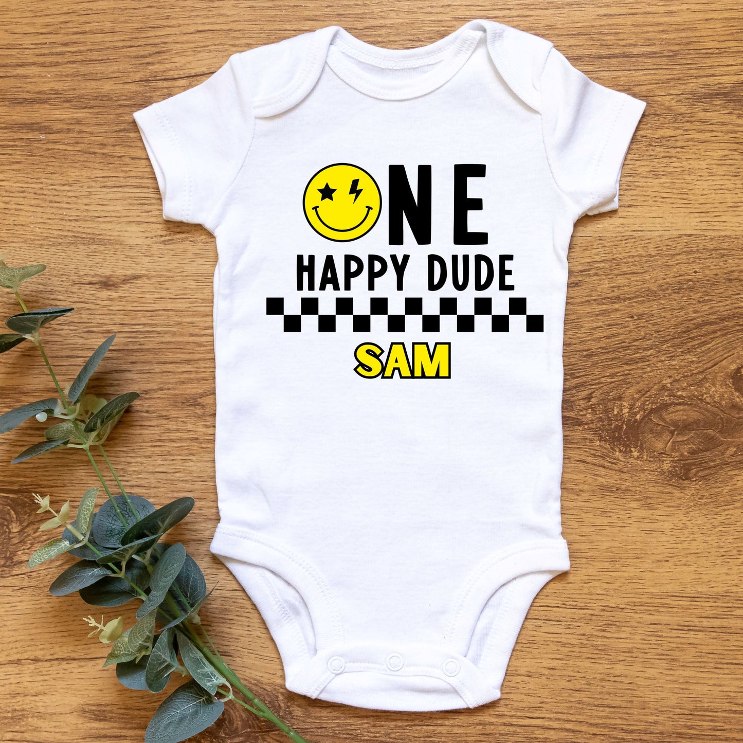 Personalized "One Happy Dude" Baby Romper