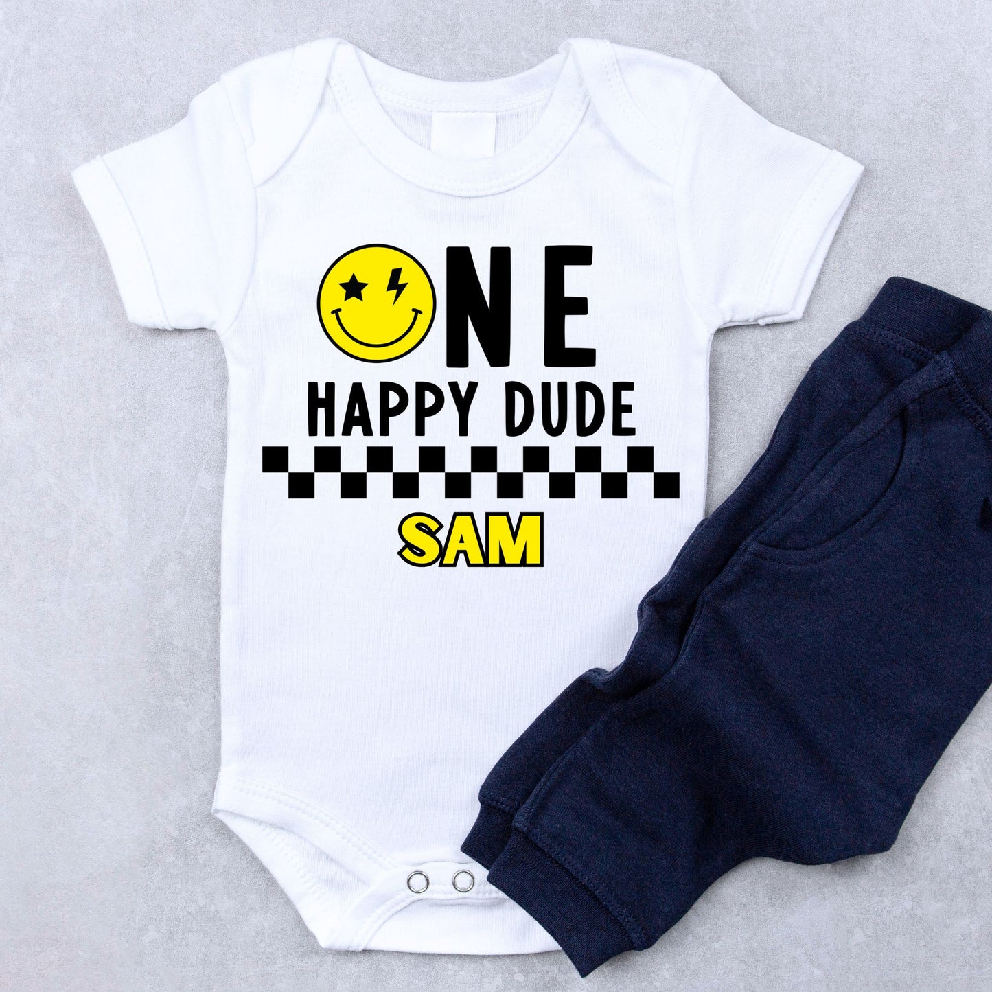 Personalized "One Happy Dude" Baby Romper