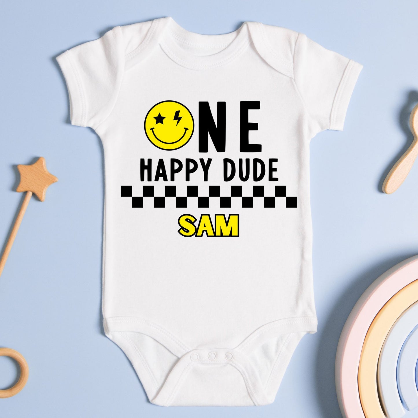 Personalized "One Happy Dude" Baby Romper