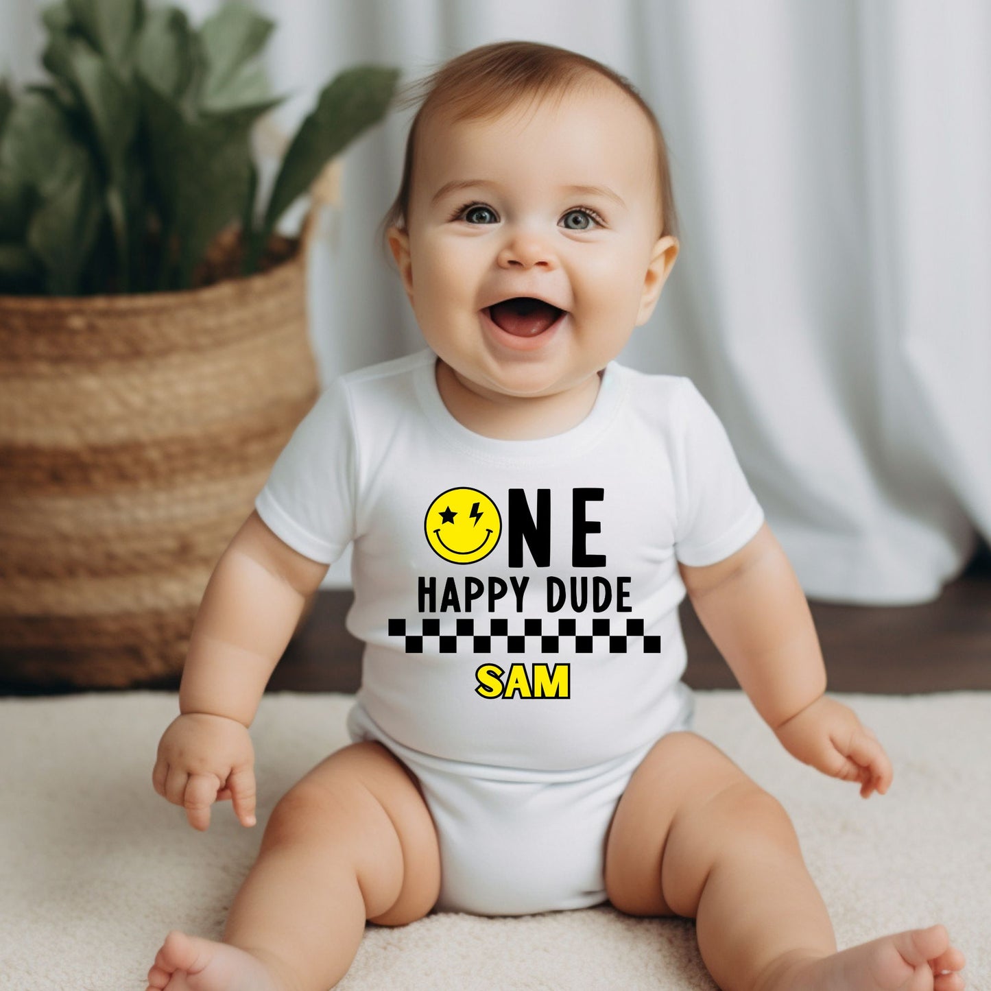 Personalized "One Happy Dude" Baby Romper