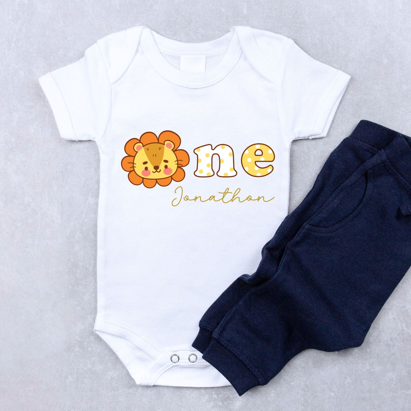 Personalized "One" Baby Lion Birthday Romper / Baby Tees