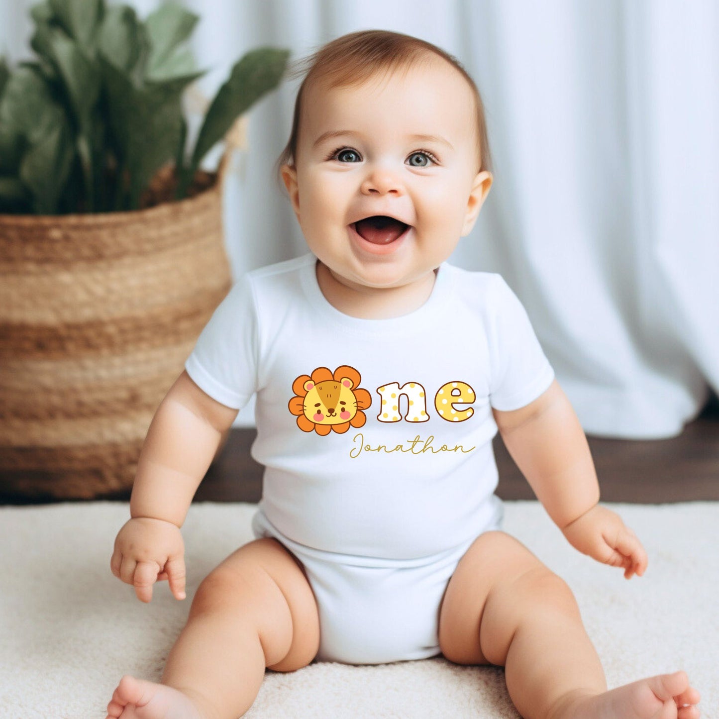 Personalized "One" Baby Lion Birthday Romper / Baby Tees