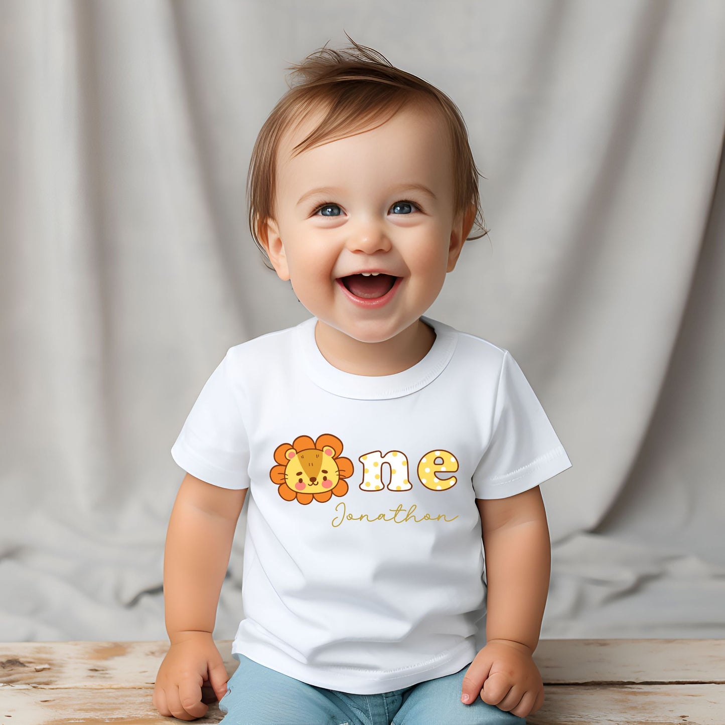 Personalized "One" Baby Lion Birthday Romper / Baby Tees