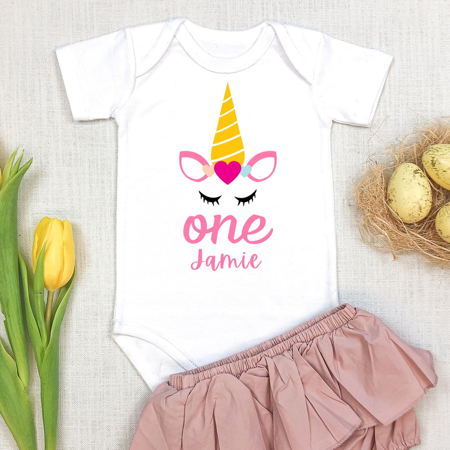 Personalized "One" Princess Unicorn Birthday Baby Romper