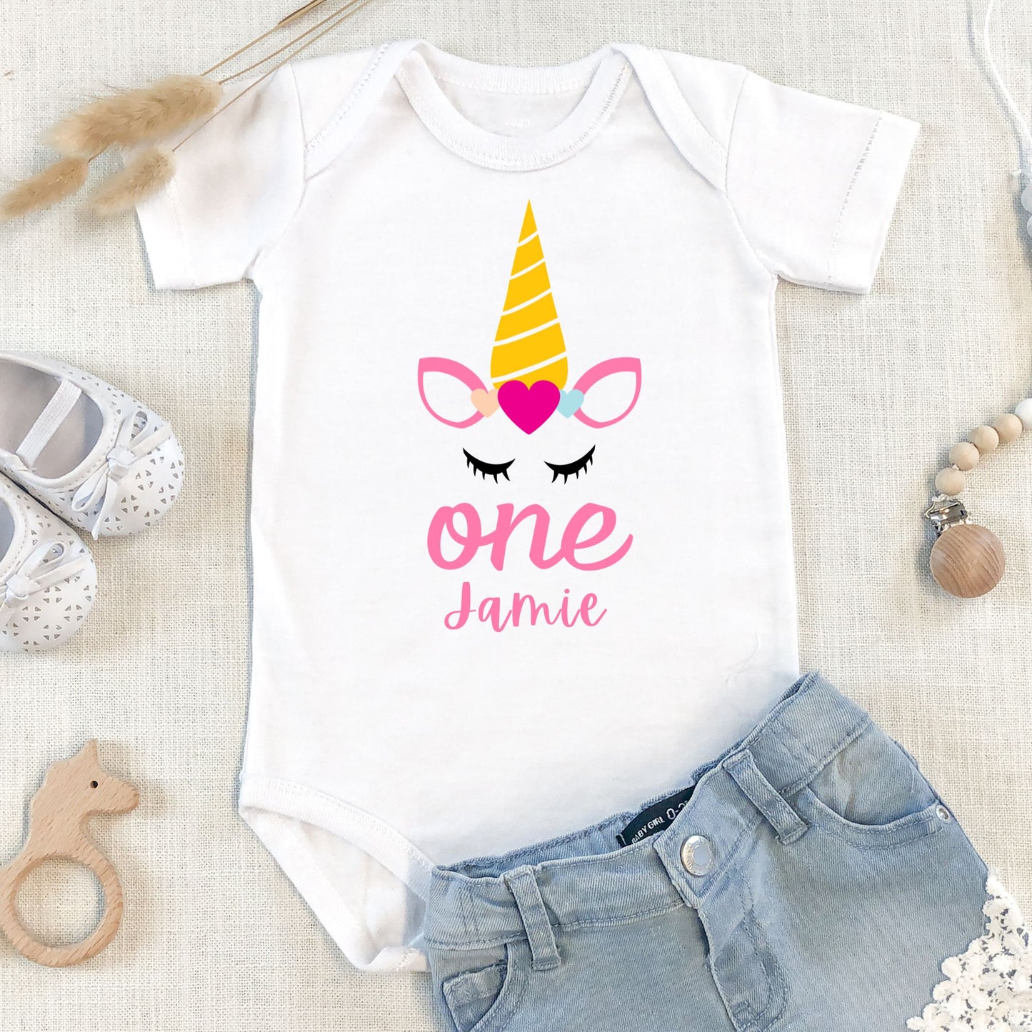 Personalized "One" Princess Unicorn Birthday Baby Romper