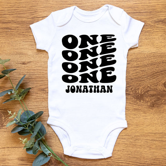Personalized  "One" Retro Birthday Baby Romper / Baby Tees
