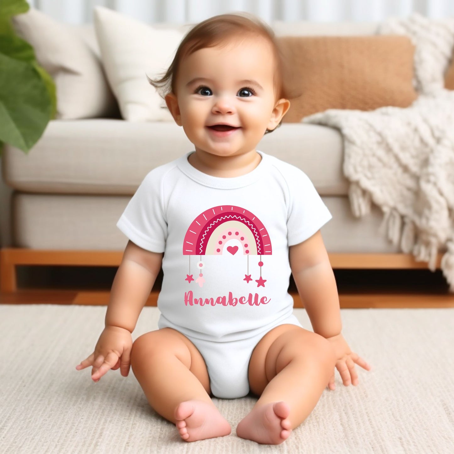 Personalized "Pink Rainbow" Baby Romper