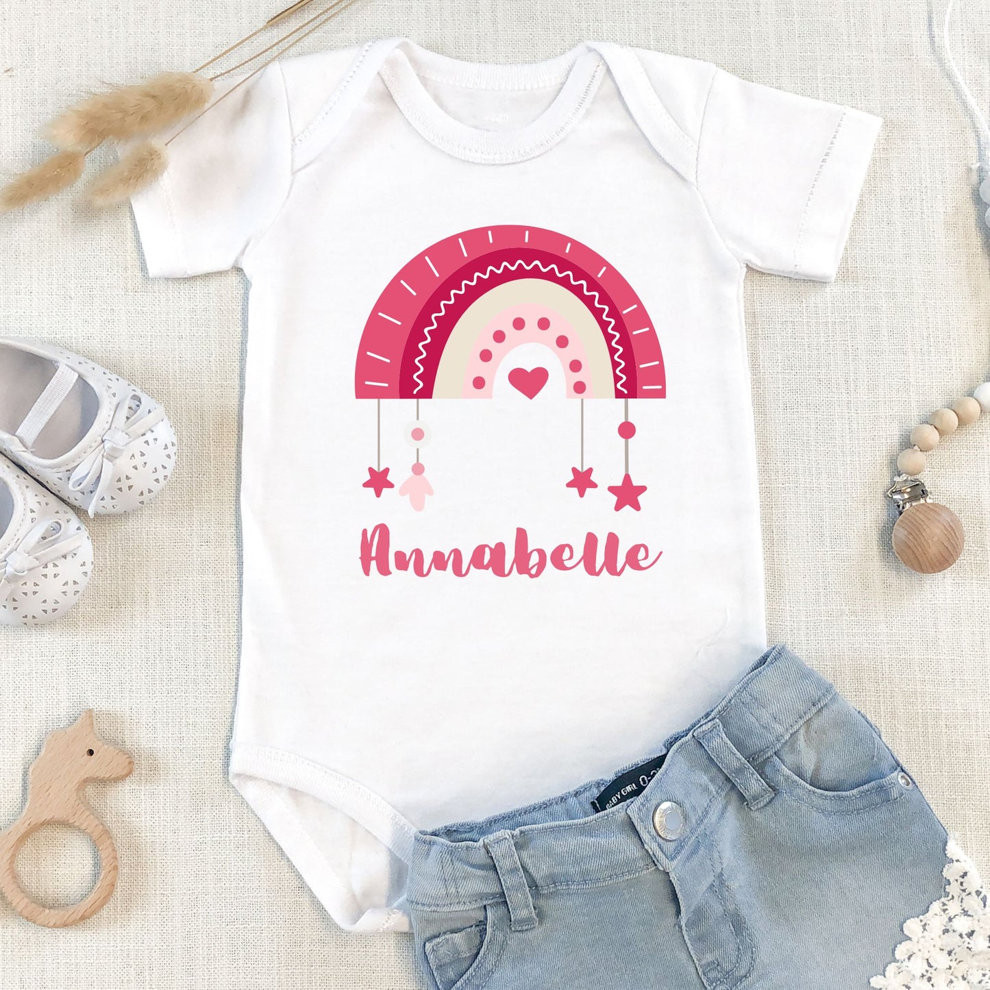 Personalized "Pink Rainbow" Baby Romper
