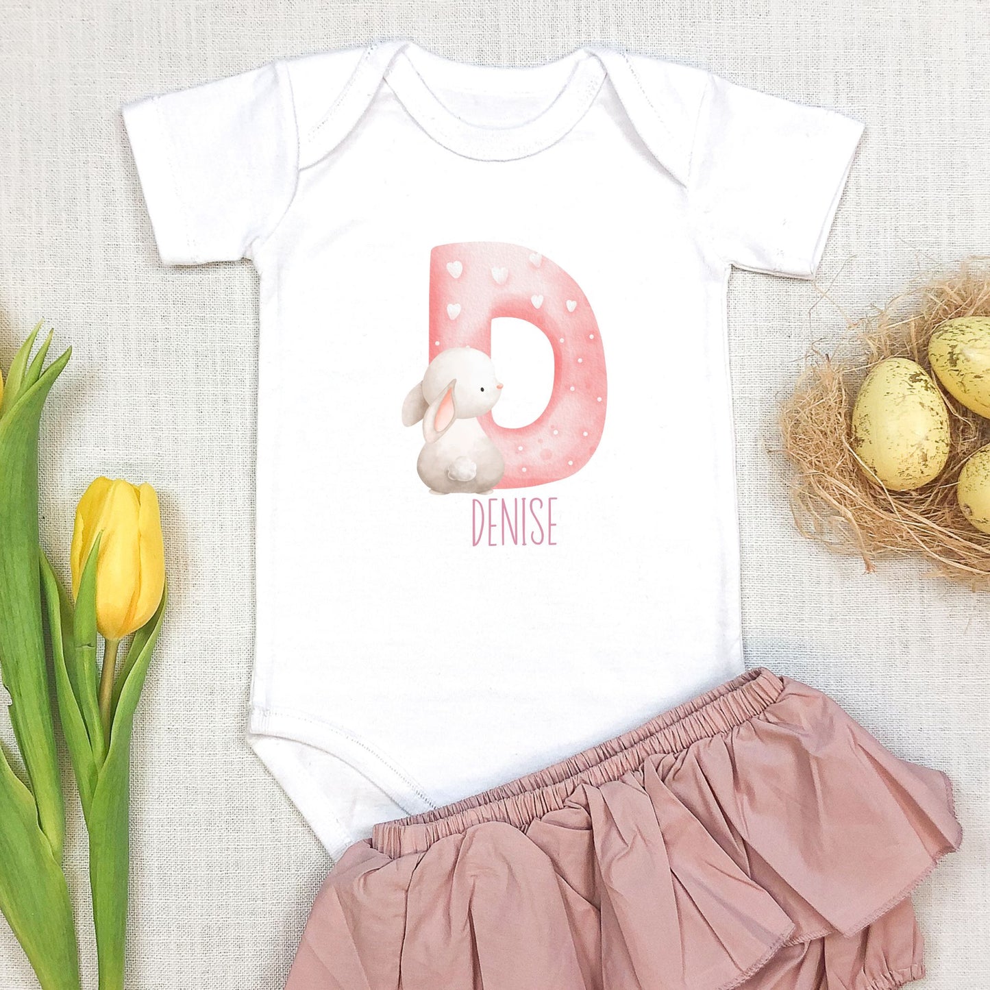 Personalized "Playful Alphabet" Rabbit & Bunny Baby Romper