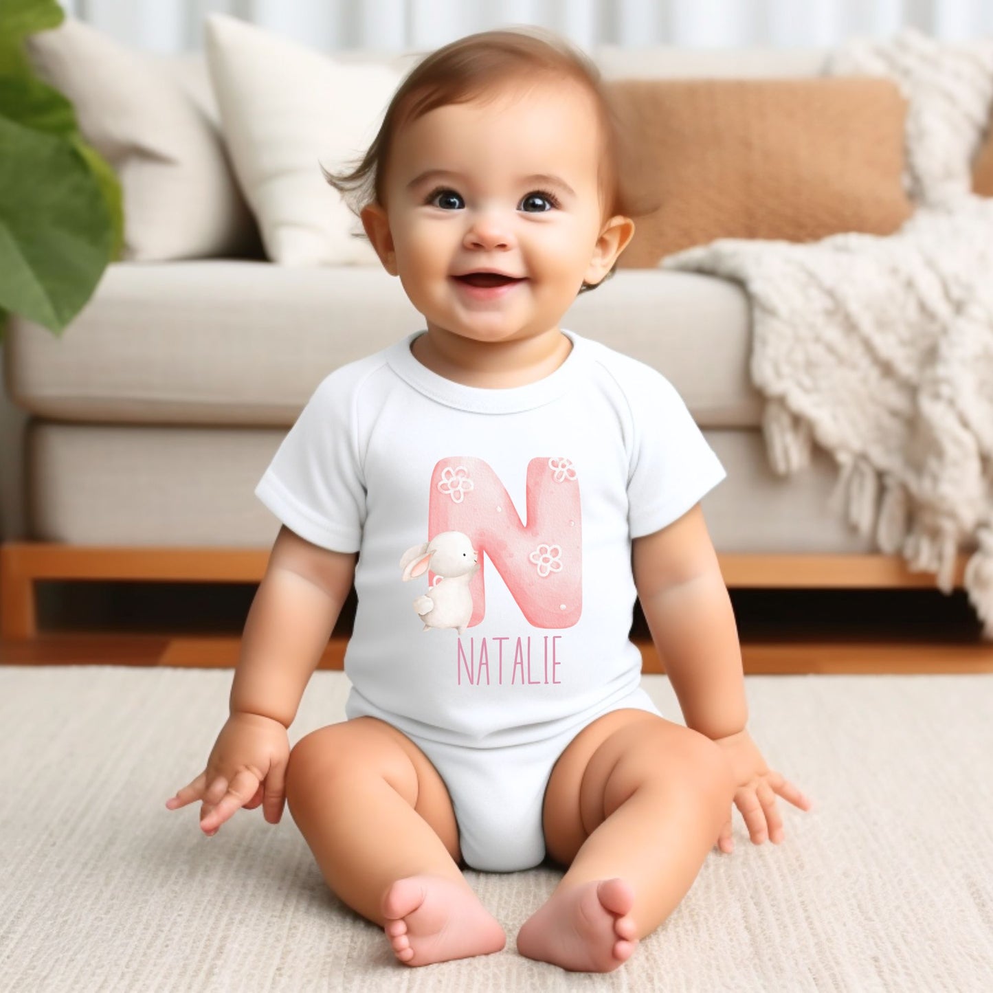Personalized "Playful Alphabet" Rabbit & Bunny Baby Romper