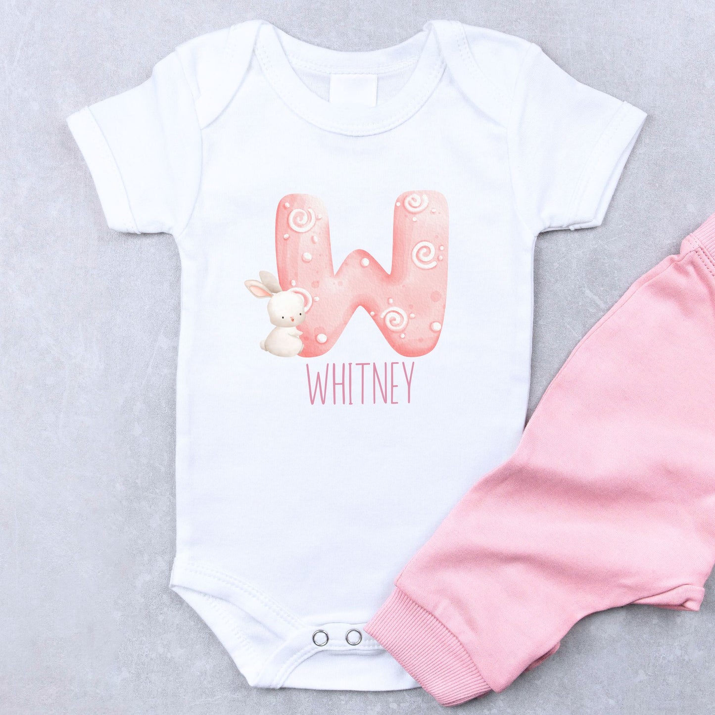 Personalized "Playful Alphabet" Rabbit & Bunny Baby Romper