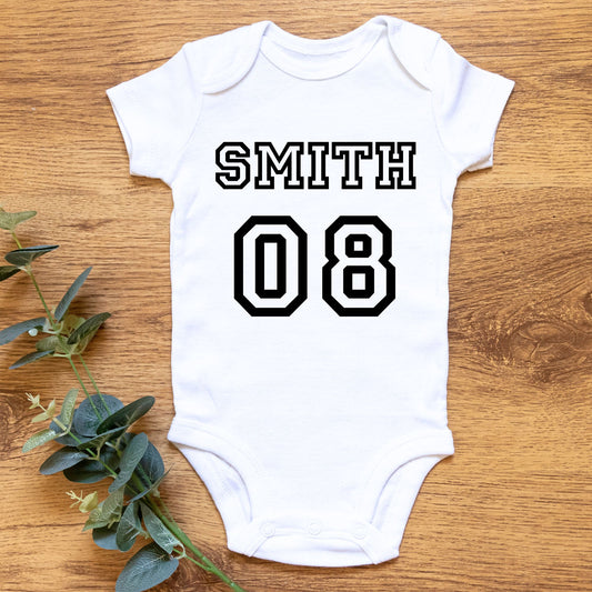 Personalized "Sports Jersey Number" Baby Romper