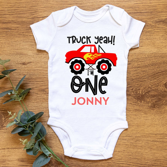 Personalized "Truck Yeah! I'm One" Baby Romper